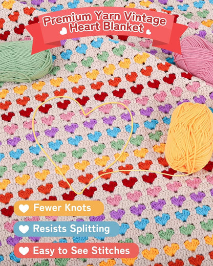 Arborthread Blanket Crochet Kit for Beginners, Heart Rainbow