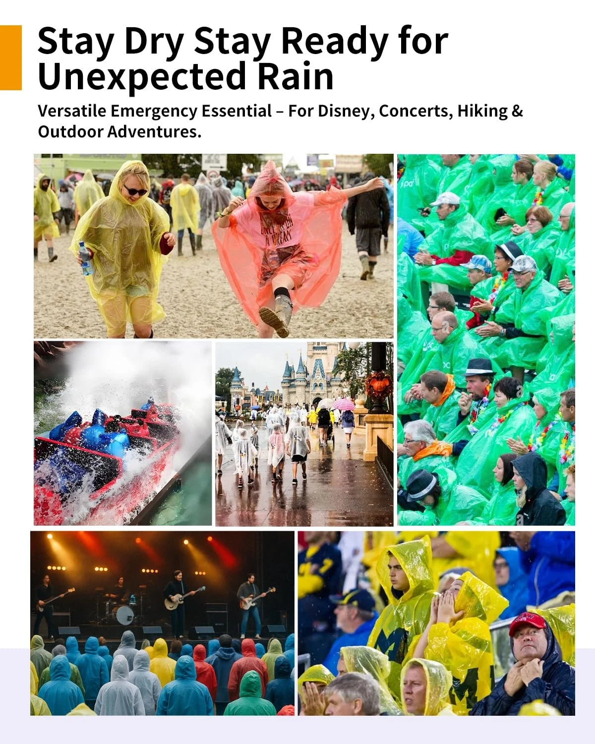 Disposable Rain Ponchos - Extra Long Waterproof One Size Tall, Blue 6pcs