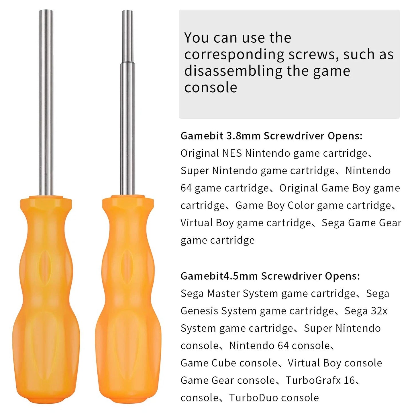 Gamebit Screwdriver Set, 3.8mm & 4.5mm Security Bit Orange