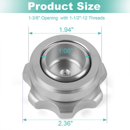 Aluminum Weld-In Bung Fill Plug Cap Kit(1-3/8" Opening,1-1/2"-12 Threads) Silver