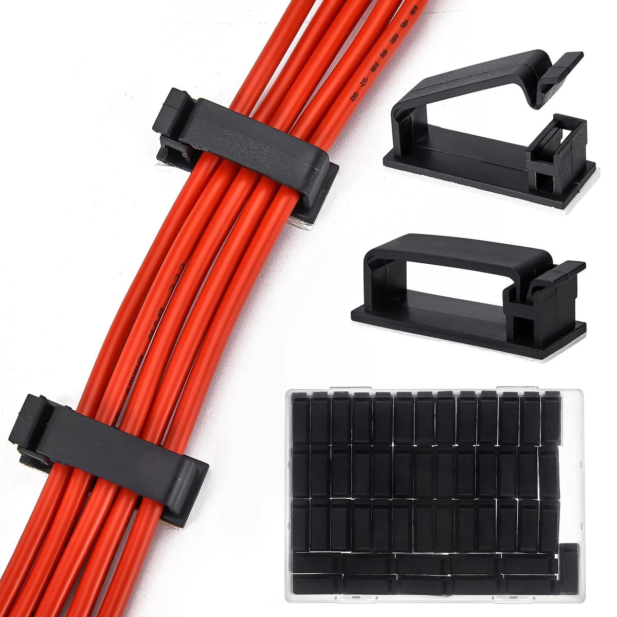 50Pcs Self Adhesive Cable Management 1.52’’ x 0.59’’ x 0.57’’, Black
