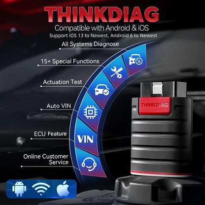 Thinkdiag OBD2 Scanner Bluetooth Full System Portable, Red and Black