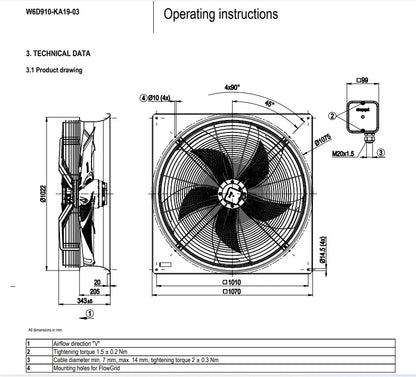 Ebmpapst W6D910-KA19-03 Axial Fan 230/480VAC 8.2/8.5A IP54 Air Conditioning Fan