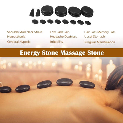 MOUOUSO Hot Stones Massage Set, 18 Pcs with Warmer, 18Pcs, Black