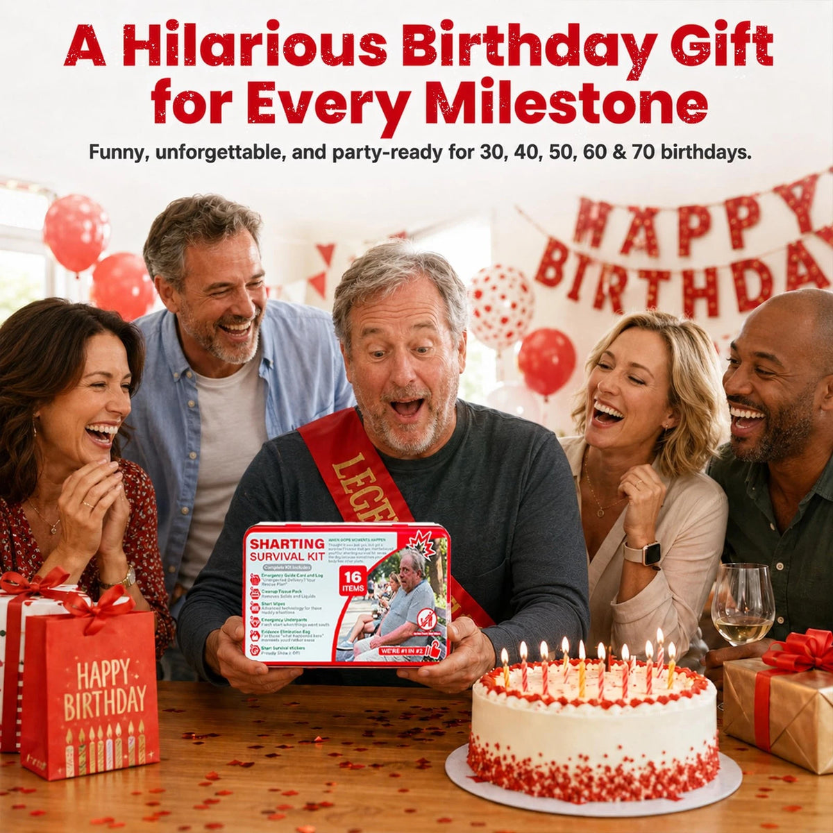 Hawkrown Sharting Survival Kit, Funny Gag Gifts for Men, 40th 50th 60th...