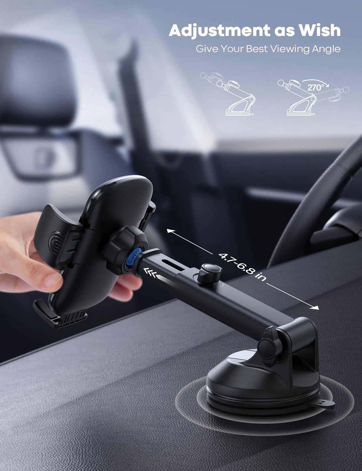 Lamicall Car Phone Approximately 2.8 inches x 3.2 x 7.2 inches, Black