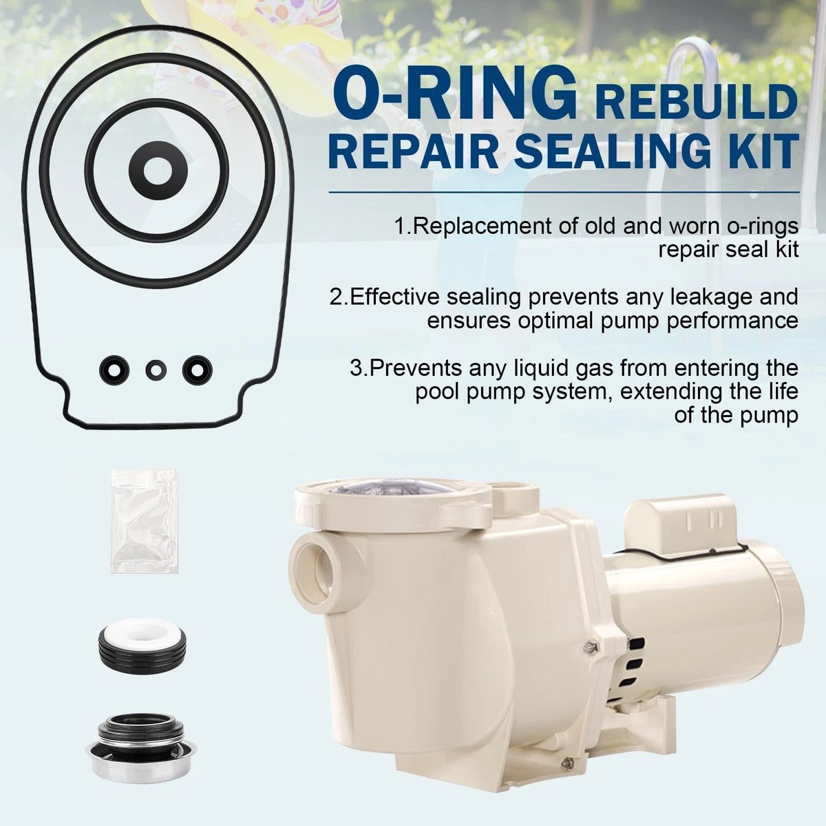 O-Ring Rebuild Repair Kit Fit for Pentair Whisperflo/Intelliflo Pool Black