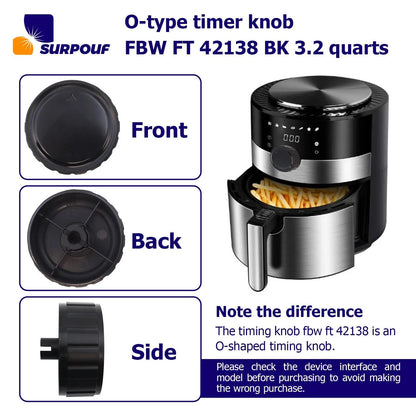 SURPOUF Timer knob FBW FT 42138 BK 3.2 Quart Fits For as pic, Black