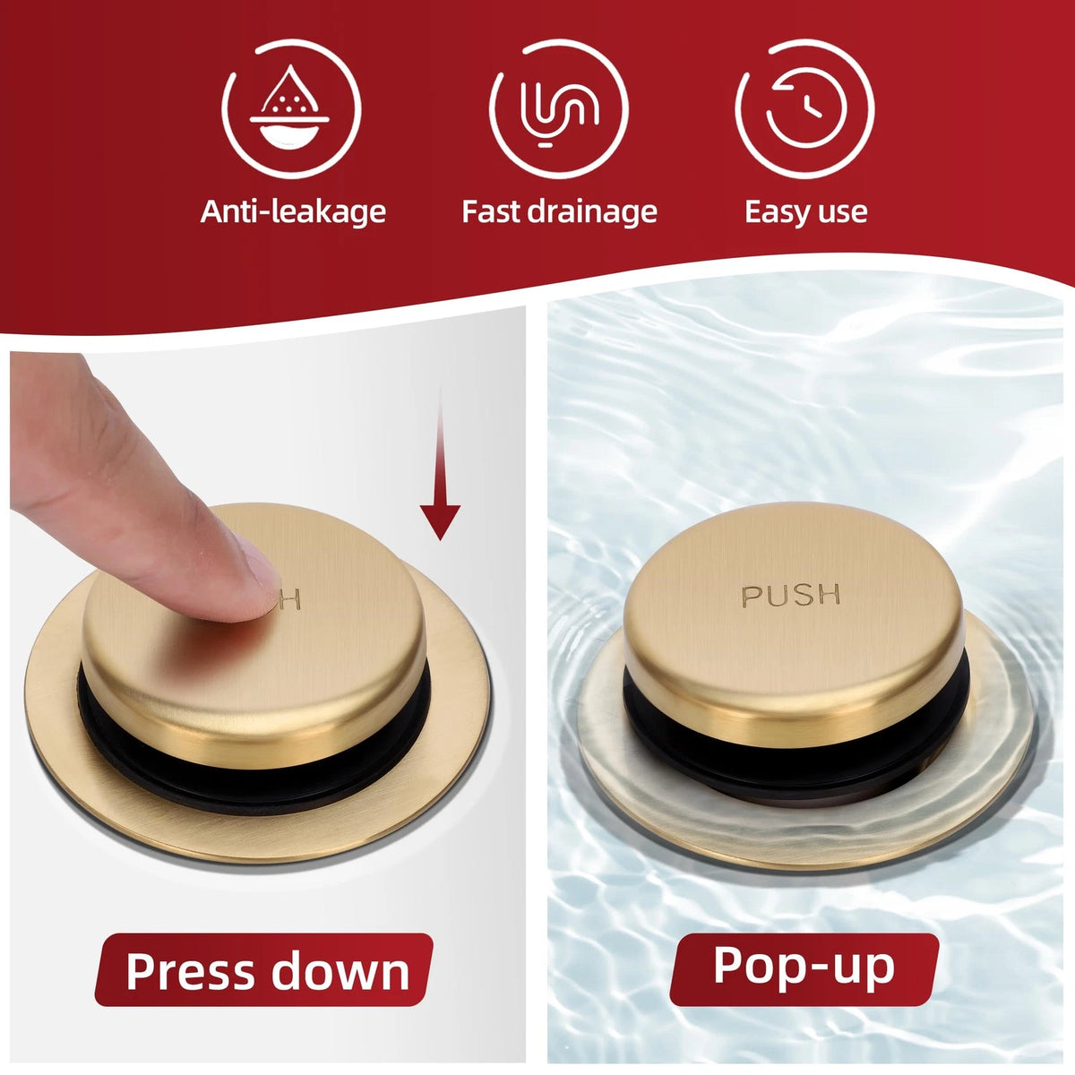 PRIMSOPH Tip-Toe Tub Drain Trim Kit with One Hole Overflow Brushed Gold