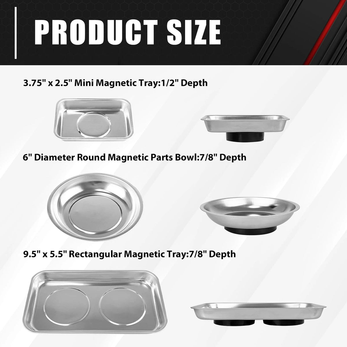 C&T 3-Piece Magnetic Tray Holder, Parts 9.5" x 5.5" x 1.5", Silver