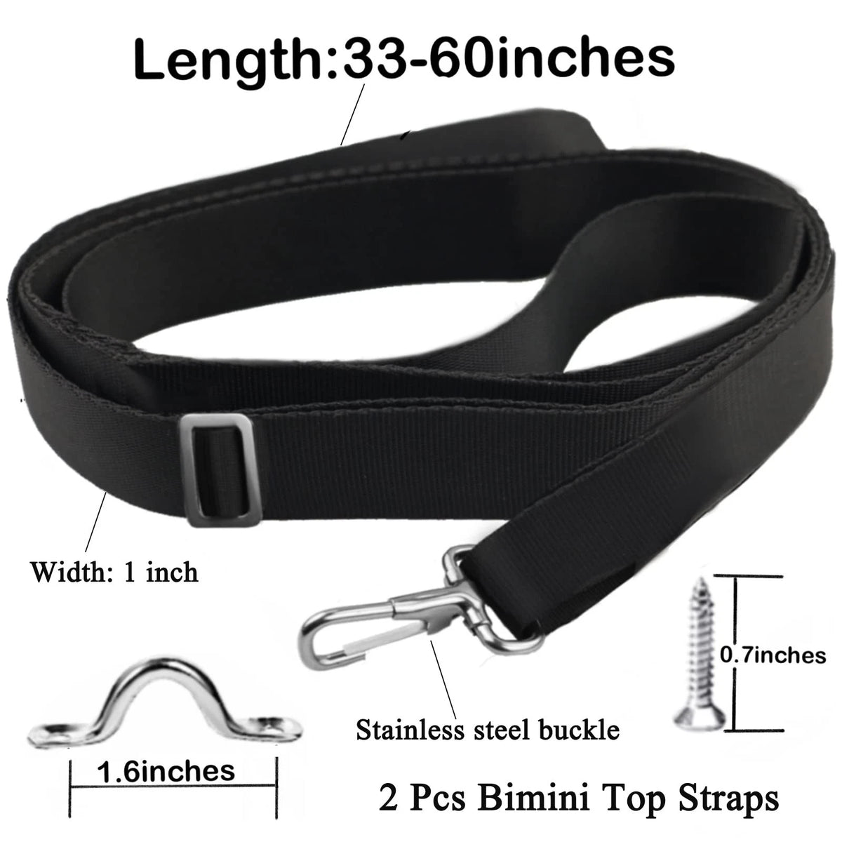 RUSON 2 Pack Bimini Boat Top Straps with 28"~60", 2 Pcs + 2 Eye straps