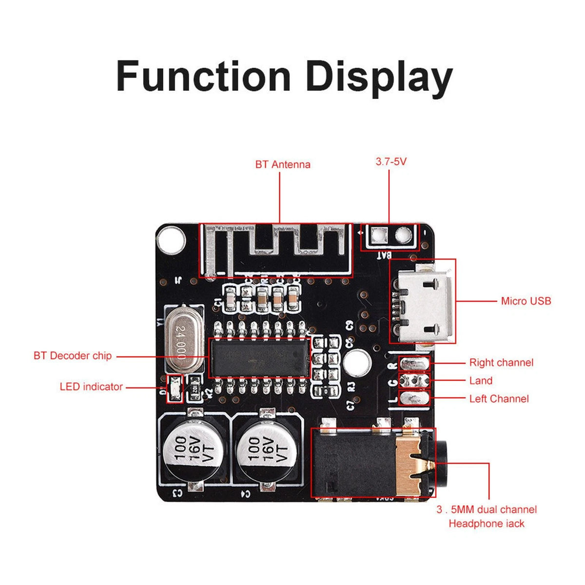 2 Piece Plastic Micro USB 5V Power Supply Bluetooth 5.0 Amplifier Module