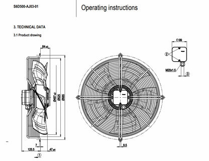 Ebmpapst Fan S6D500-AJ03-01 Axial Fan 400/480VAC 415W φ500MM Air Conditioner Fan