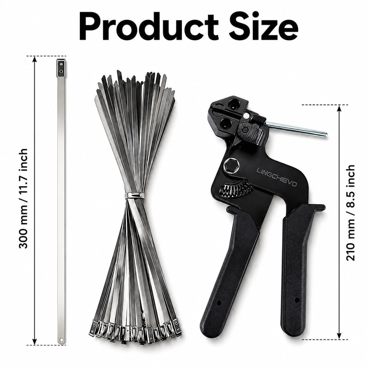 Lingchievo Metal Zip Tie Gun with 100 PCS 11.7inch(300mm) 11.7 inches, Black
