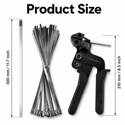 Lingchievo Metal Zip Tie Gun with 100 PCS 11.7inch(300mm) 11.7 inches, Black