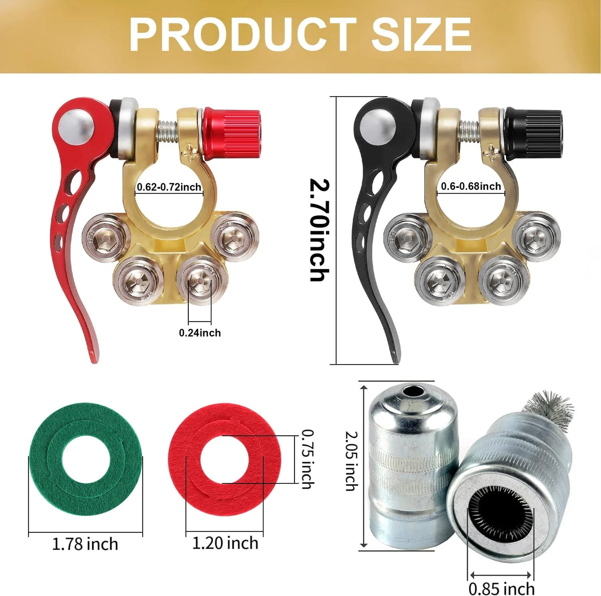 SINGARO Car Battery Terminal Connector, 4 Way Positive and 4 Way-Gold-A