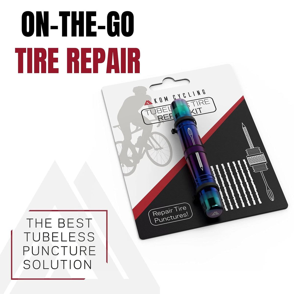 KOM Cycling Tubeless Tire Repair Kit for Bikes – 8 Colors! One Size, Black