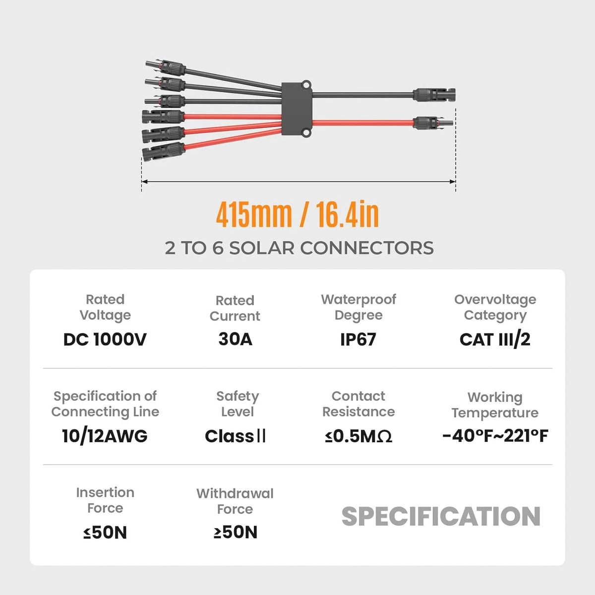 Solar Panel Connector 6 to 2 Y Branch Connectors PV 6 2, 1 Pack
