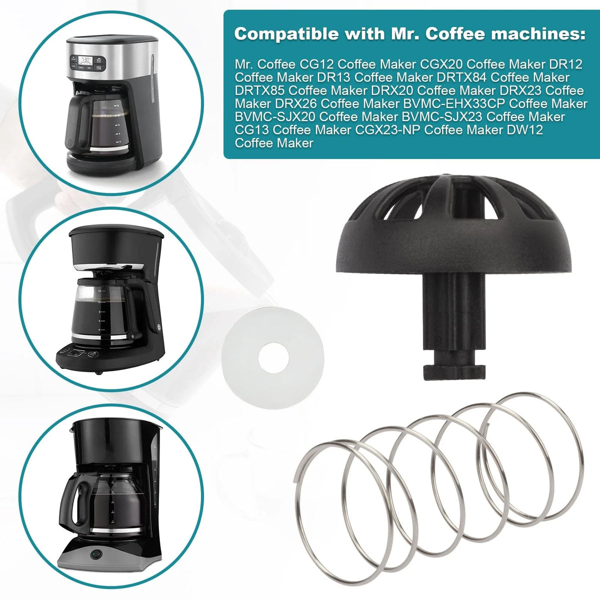 2 Pack Coffees Machine Brew Basket Bottom Spring Loaded Stopper black+white