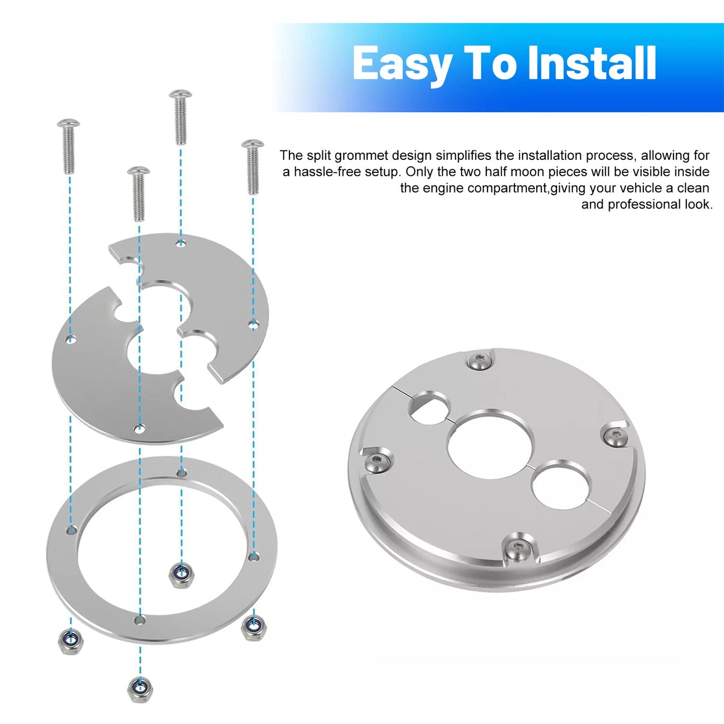 For Holley Terminator X Firewall LS Harness Split Face Grommet - 3 Hole Aluminum