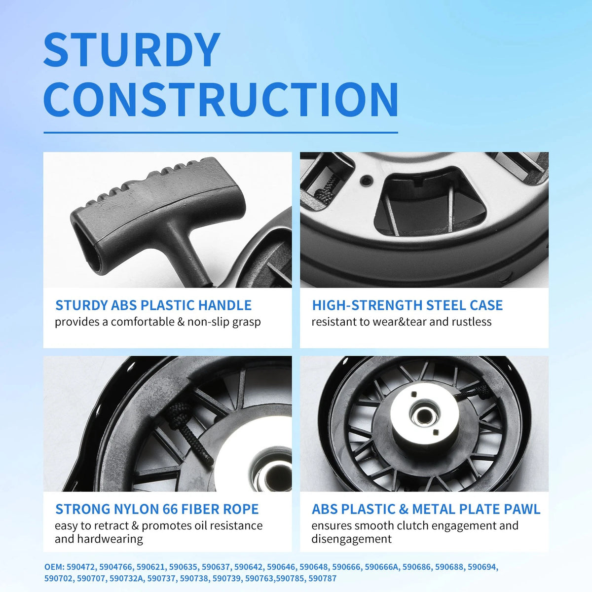 Abrasion-Resistant Rope Pull Recoil Starter Fits for Tecumseh LEV100 590702