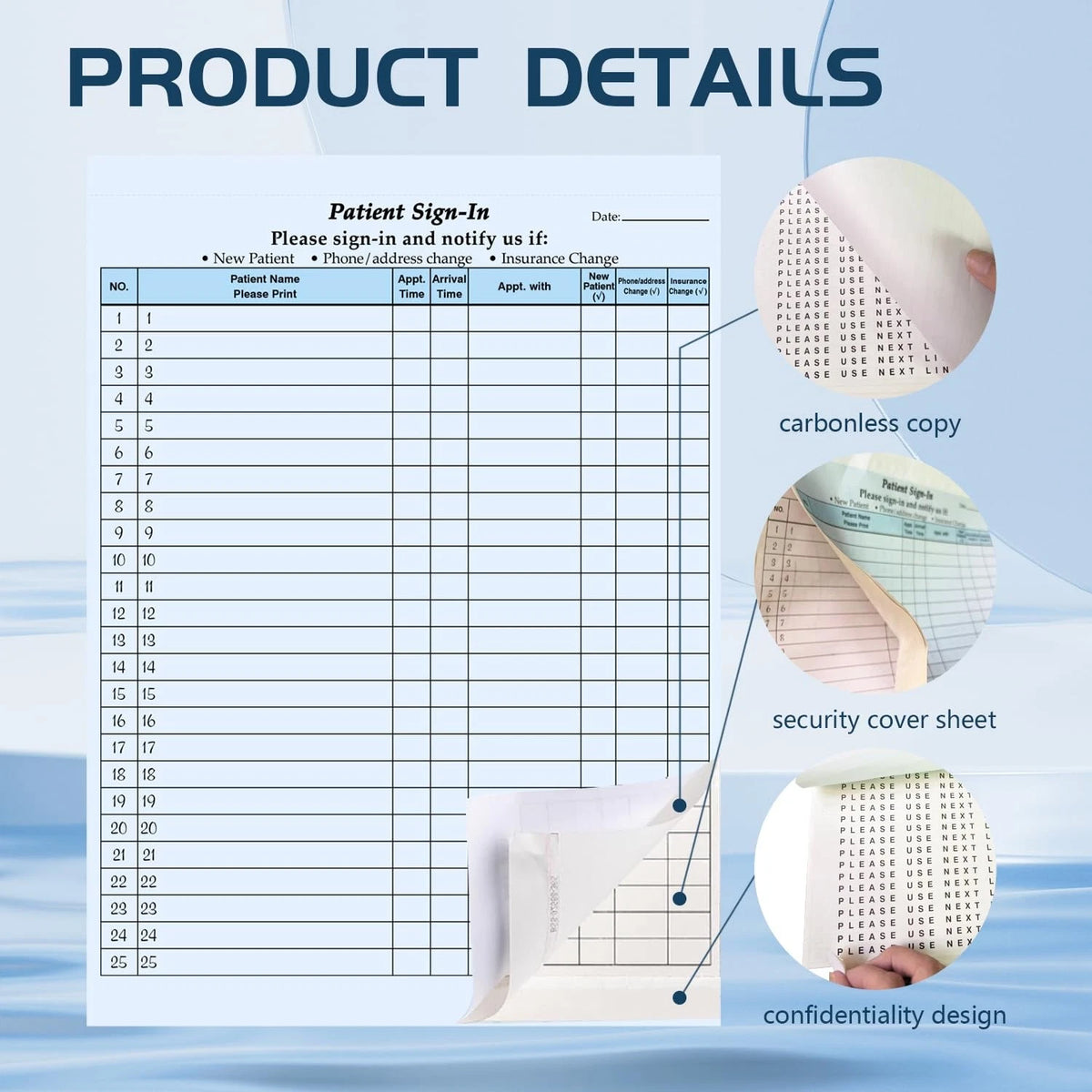 125 Patient Sign in Sheets, HIPAA Compliant, Peel Off Adhesive Labels...