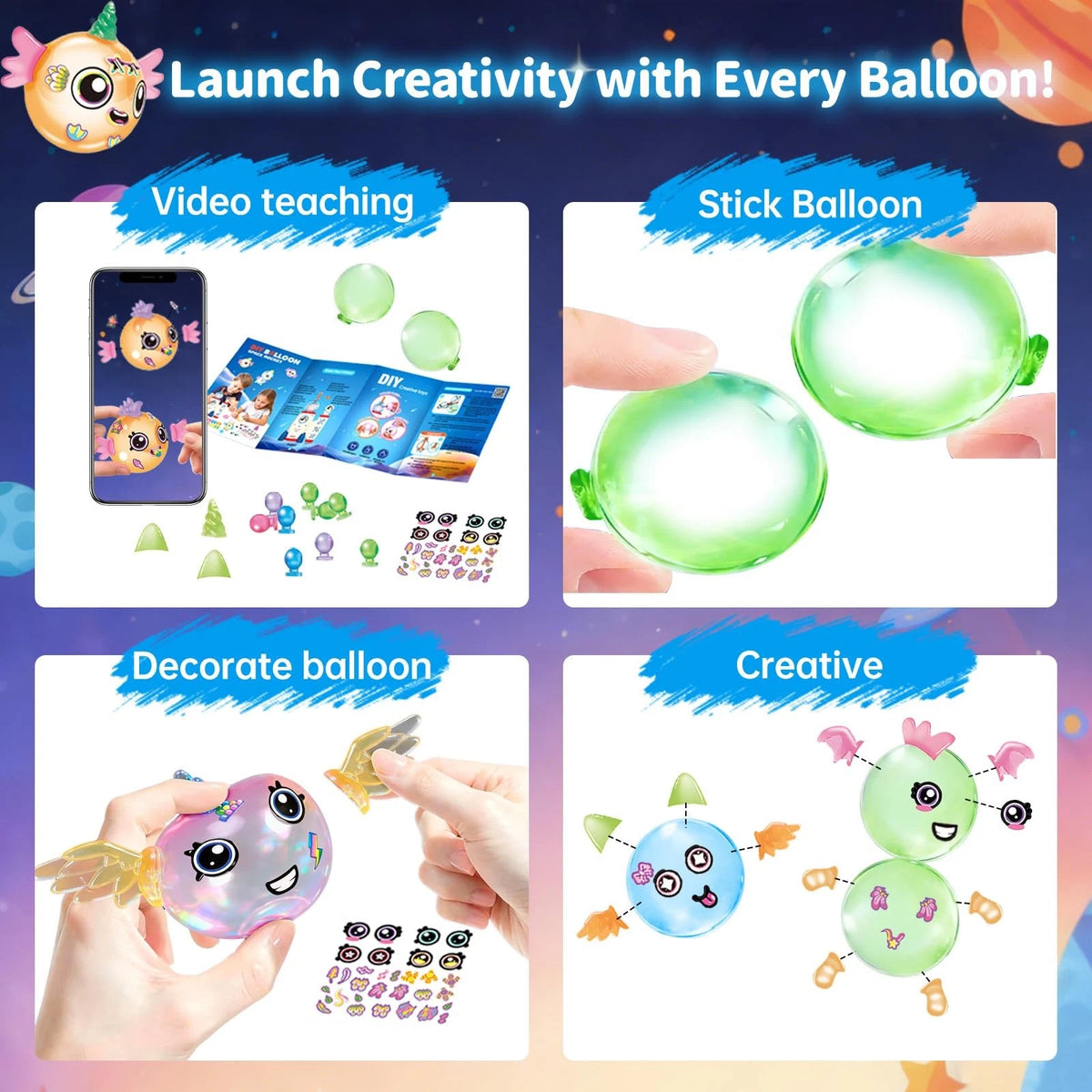 219pcs Space Magic DIY Balloon Kit with Pump, Sticky Maker Colorful