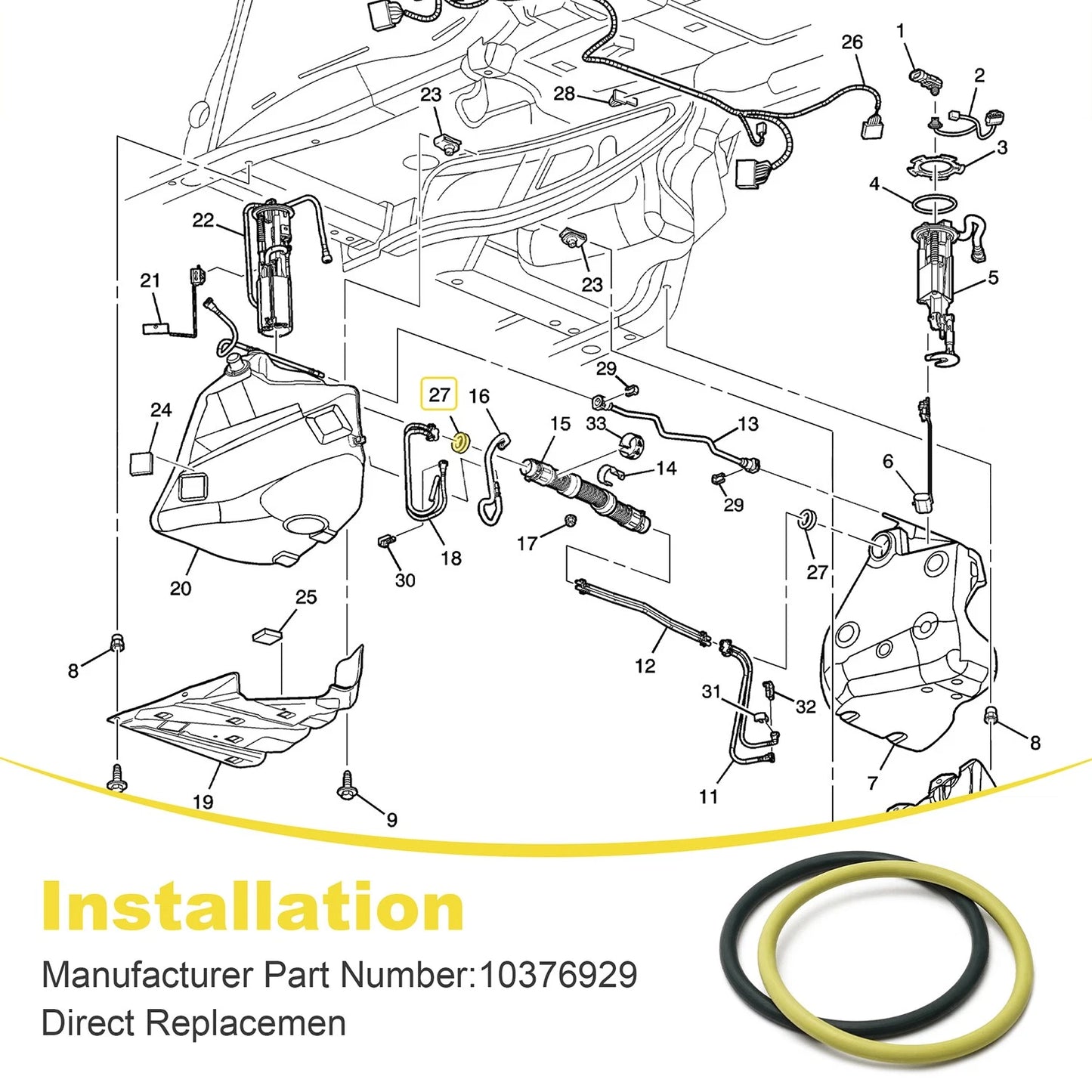 Fuel Tank Filler Vent Pipe Seal Kit 10376929 for 2004-2009 Cadillac XLR