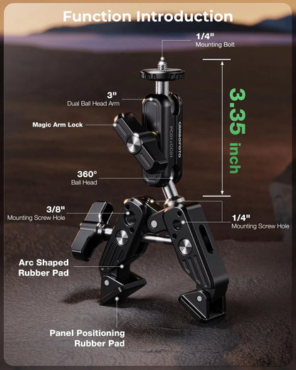 Super Clamp Camera Mount, 360° Dual Ballhead Magic Arm, 1/4"-20 & Black