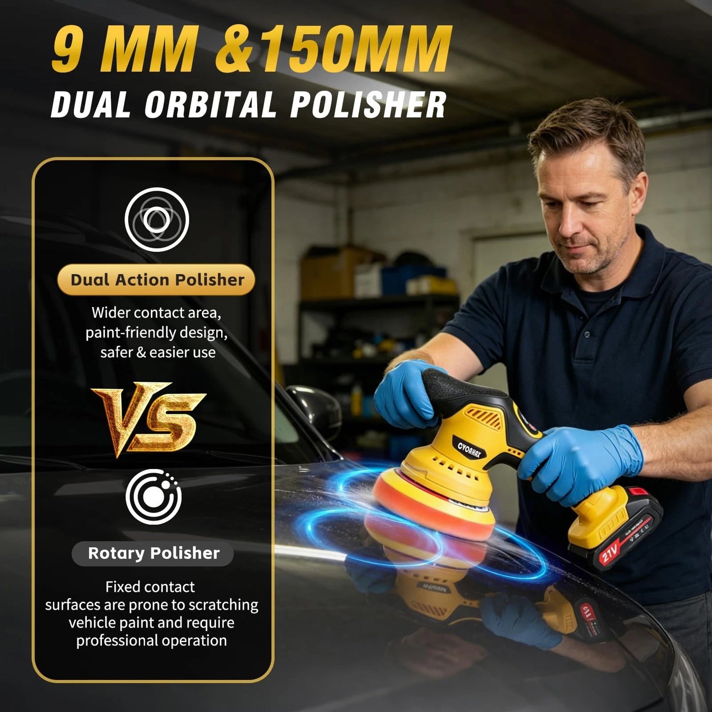 Cordless Car Buffer Polisher Kit (28pcs), 8-Speed & 2*21V Batteries 21, Yellow