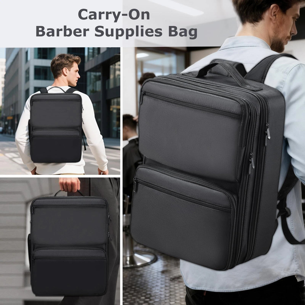 Yueieoun Barber Bag with Detachable Tray, 16.8-in Travel Backpack for Black