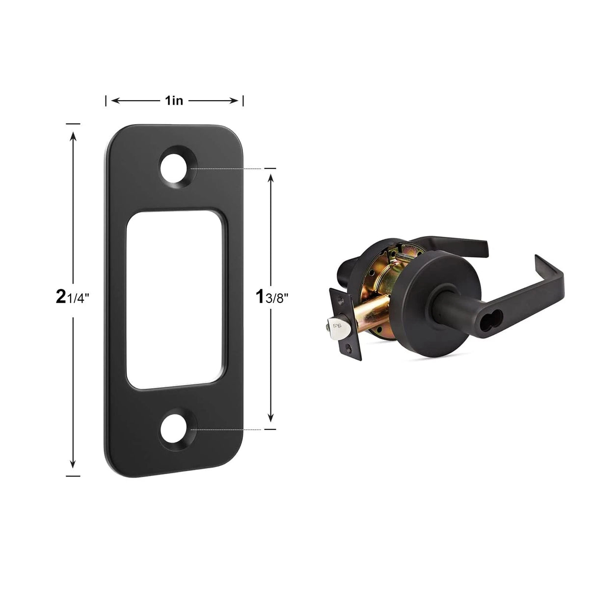Deadbolt Strike Plate Door Backplate 1" x 2-1/4" Round Corner 2x Matte Black
