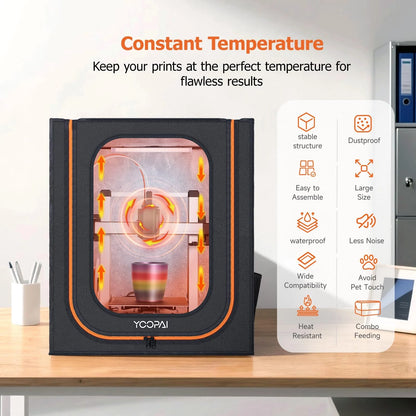 YOOPAI 3D Printer Enclosure with LED Light, 4-For Kobra3, Black and Orange