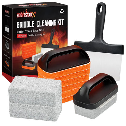 Griddle Cleaning Kit for Blackstone, Heavy-Duty Scraper & 12pcs Orange