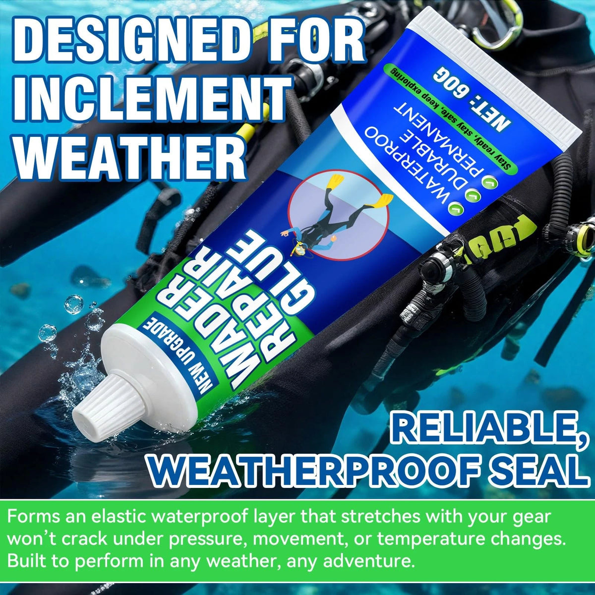 Wader Repair Glue, Flexible Patch Kit, Fast-Drying, Waterproof, Clear