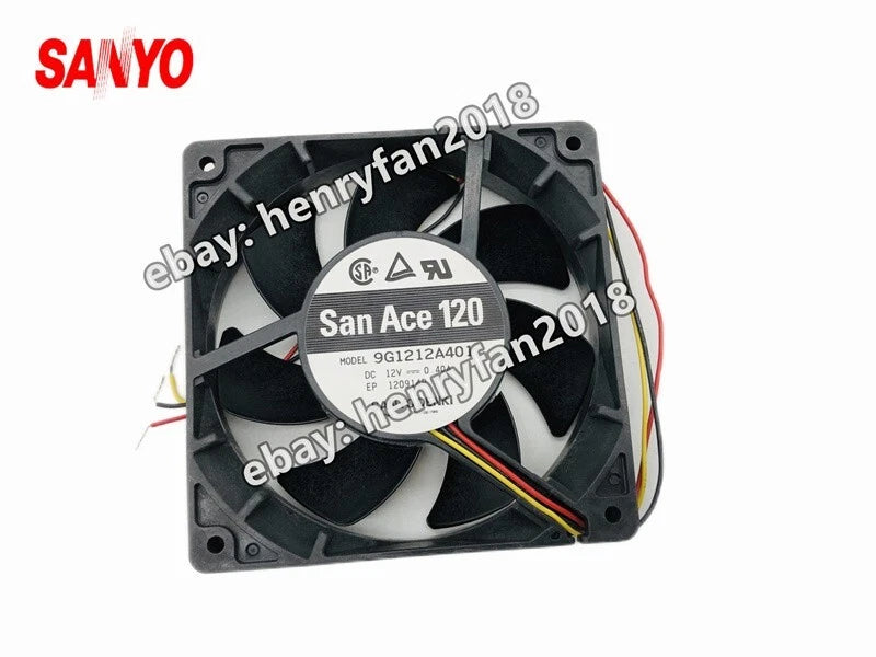 For SANYO 9G1212A401 DC 12V 0.40A 120*120*25MM 3wires Axial Cooling Fan San Ace