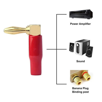 8x 90 Deg Banana Plugs Gold Plated Copper Dual Screw Solderless 10-18AWG Speaker