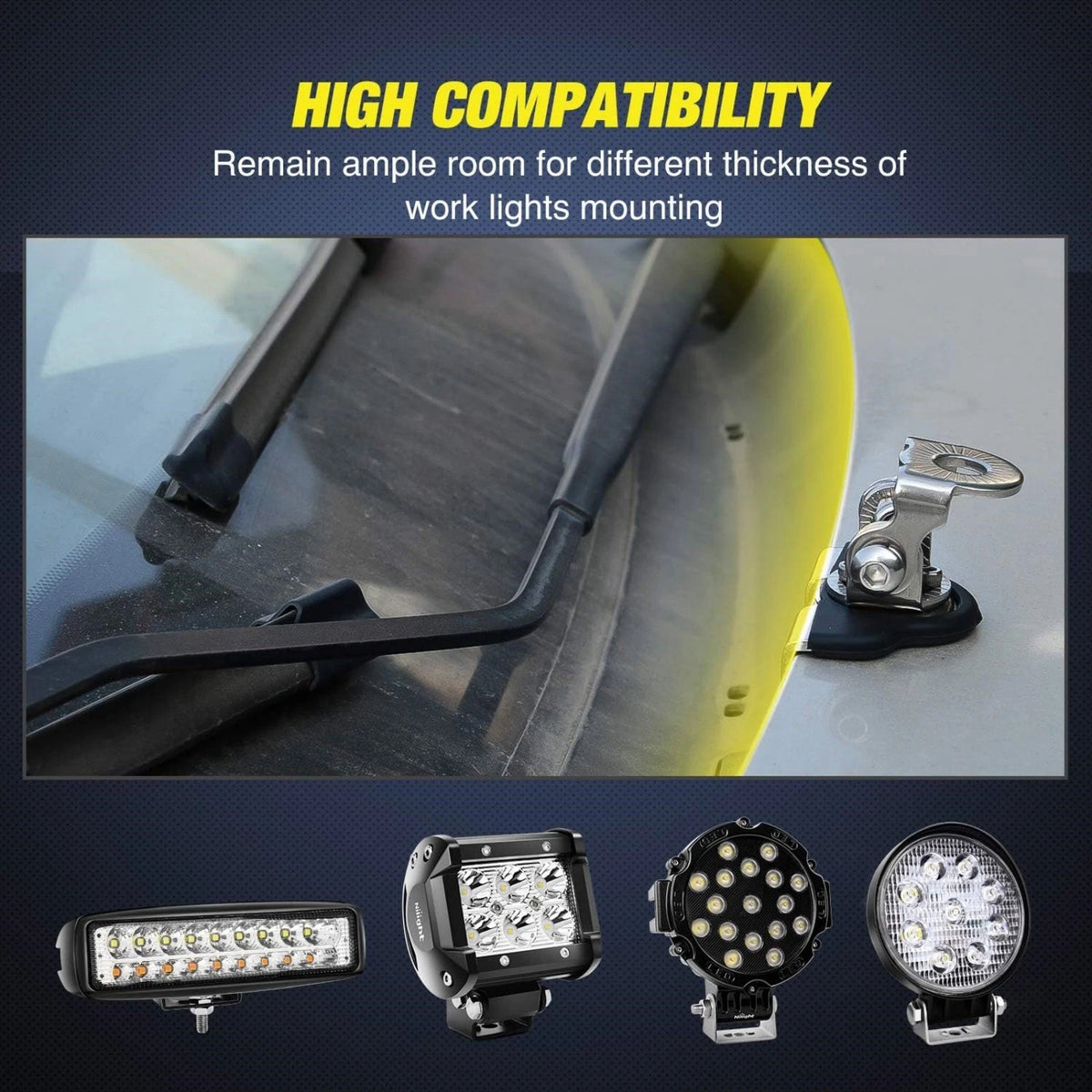2PCS LED Light Bar Mounting Bracket Pillar Hood 304 Stainless Steel Adjustable