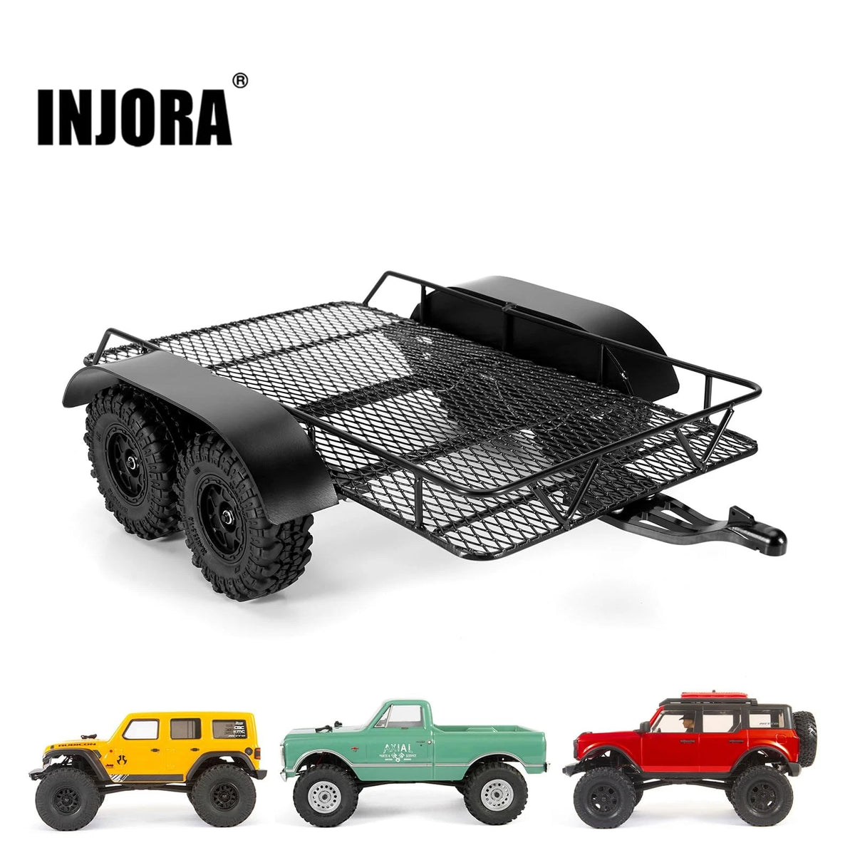 INJORA Metal Hitch Mount Trailer for Axial SCX24 Upgrade 1/24 RC Crawler Small