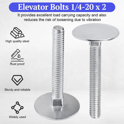 1/4-20 x 2 Elevator Bolts, Zinc Plated Flat Head X 2 Inch, Silver