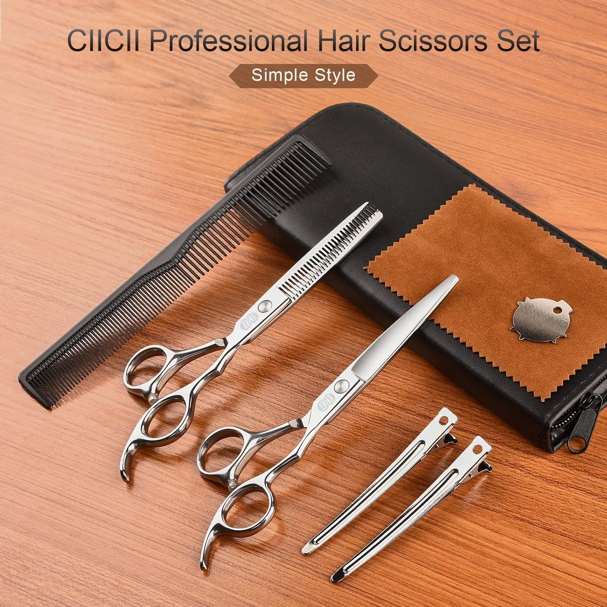 CIICII Hair Cutting Scissors 6.7 Inch Scissors, Silver Kit
