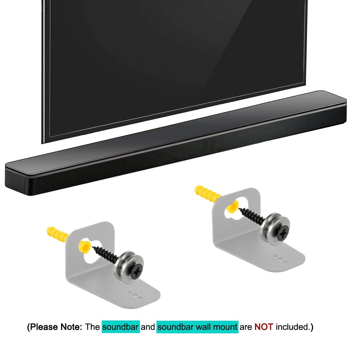 Soundbar Wall Mount Metal Hug Rings + Screws + Anchors, Sturdy Black