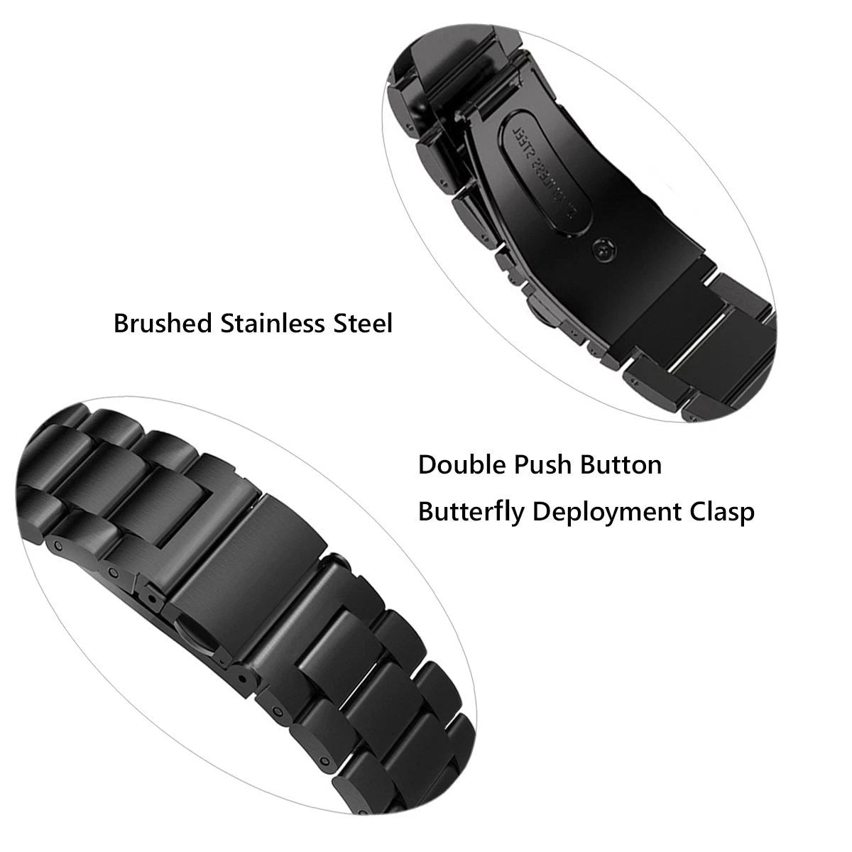 Berfine 20mm Quick Release Watch Strap,Premium Solid Stainless 20mm, Black