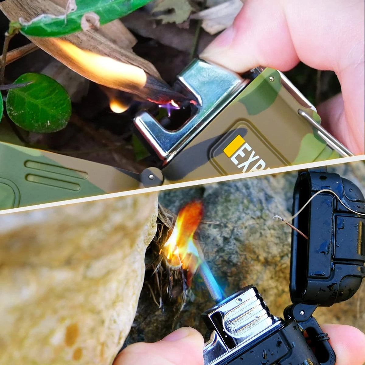 2 Pack Waterproof Lighter Outdoor Windproof Torch Lighters Camouflage+black