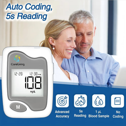 CareLiving BGM101 Blood Glucose Monitor Kit, 100 Test Strips, 100 gray