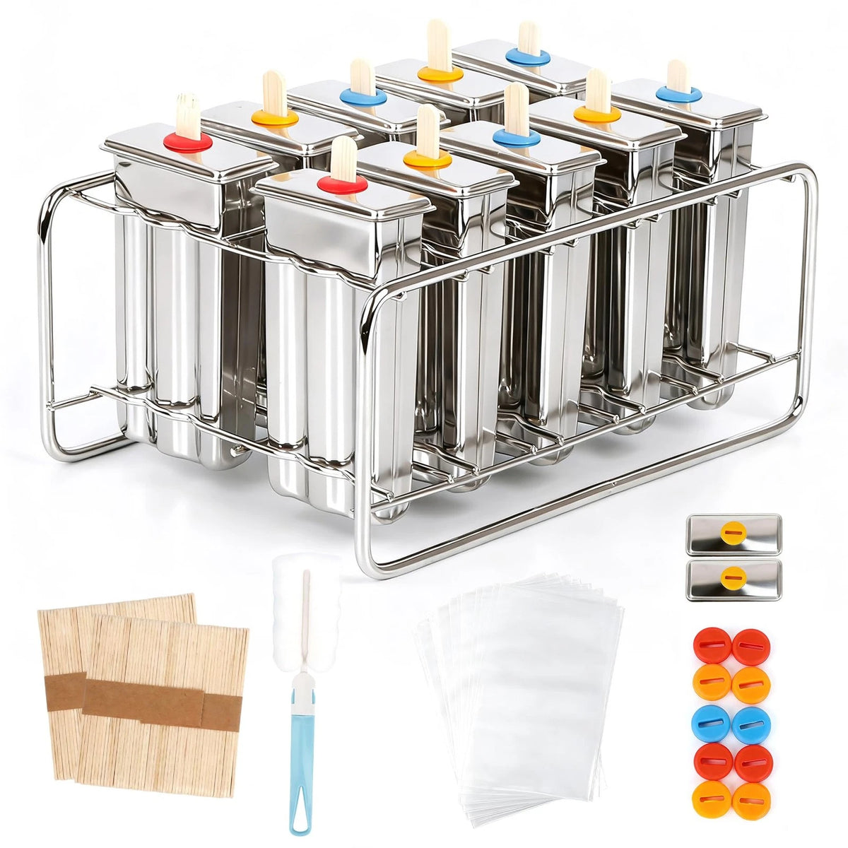Popsicle Molds Set 10 Pieces Stainless Steel 10.1in x 4.7in x 6.7in, Silver