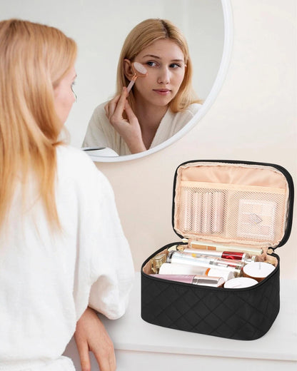 Relavel Travel Makeup Bag, Large Cosmetic Bag with Separate 3-LARGE, 01-Black