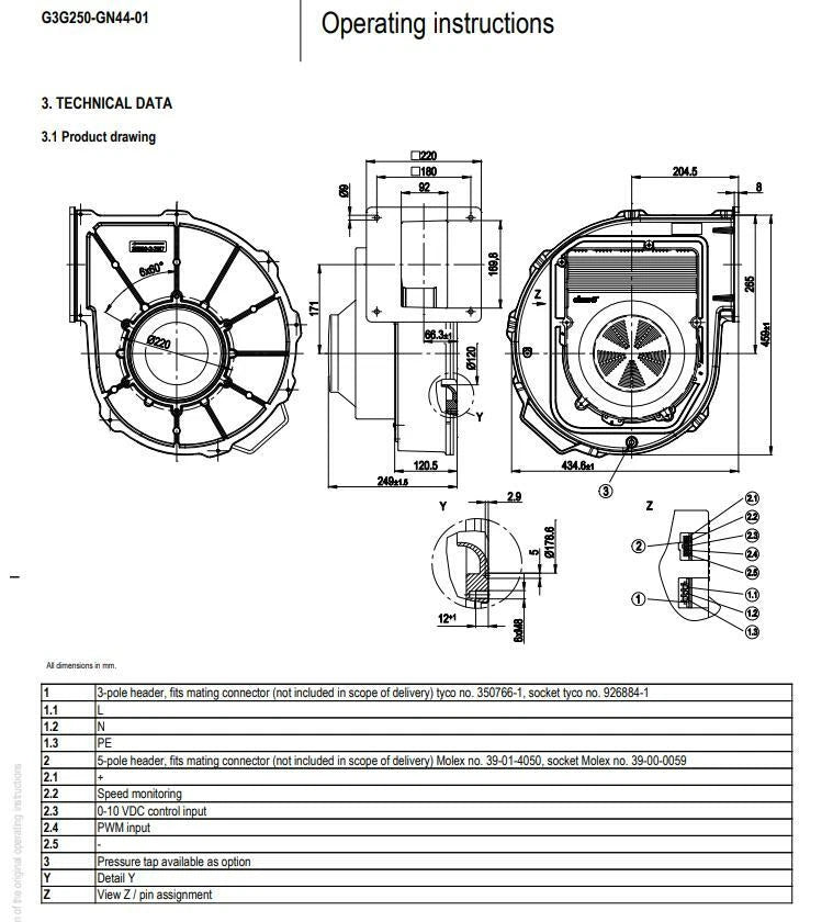 G3G250-GN44-01 Ebmpapst Centrifugal Blower Fan 230VAC 4.8A 860W Gas Bolier Fan