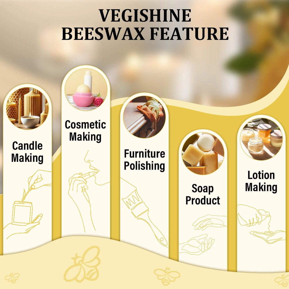 Beeswax pellets 1LB, VEGISHINE Pure and Natural White