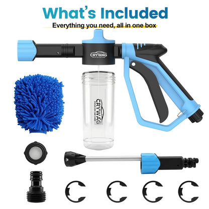 Car Wash Foam Gun for Garden Hose, with Microfiber Universal Size, Blue